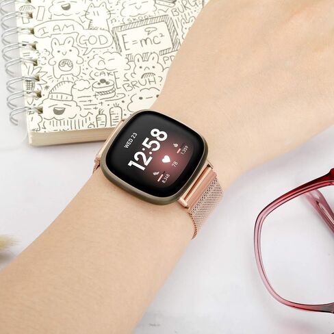 KOREDA Compatible with Fitbit Versa 3/Fitbit Sense Bands for Women Men, Stainless Steel Mesh Loop Replacement Bracelet Magnet Wristband Strap for Fitbit Versa 3/Sense Smartwatch (Rose Gold) in Saudi Arabia
