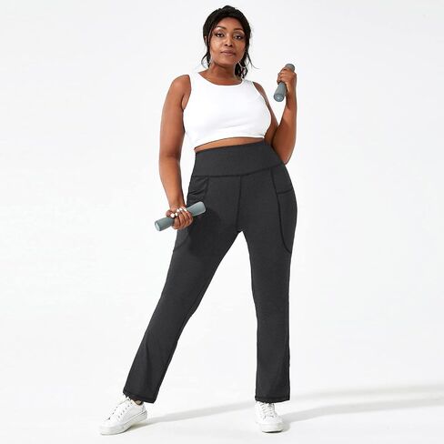 Honwenle Women's Plus Size Bootcut Yoga Pants with Pockets High Waisted Tummy Control Bootleg Flared Wide Leg Pants in Saudi Arabia