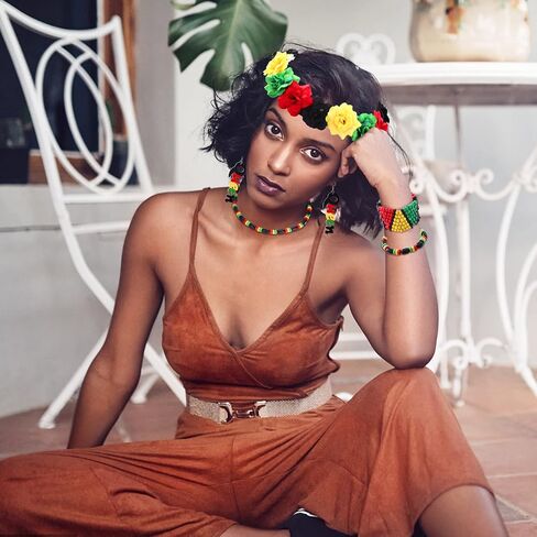 5 Pcs African Jewelry Sets for Women,Multicolor Beaded Jamaican Bracelets Dangle African Earrings Rasta Beads Necklace Black Red Green Yellow Flower Crown Headband in Saudi Arabia