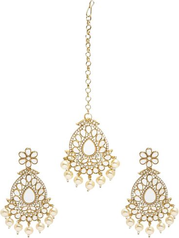 مجموعة حلق كوندان الزفاف الهندي التقليدي المطلي بالذهب ومجموعة ماانج تيكا للنساء (SJE_40) in Kuwait