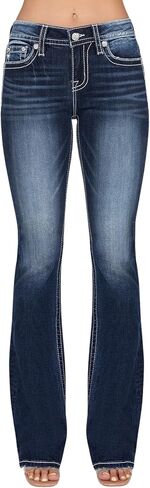 Miss Me Women's Mid-Rise Angel Winged Cross Embellished Pockets Bootcut Jeans in Saudi Arabia