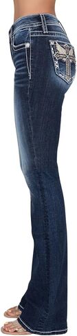 Miss Me Women's Mid-Rise Angel Winged Cross Embellished Pockets Bootcut Jeans in Saudi Arabia