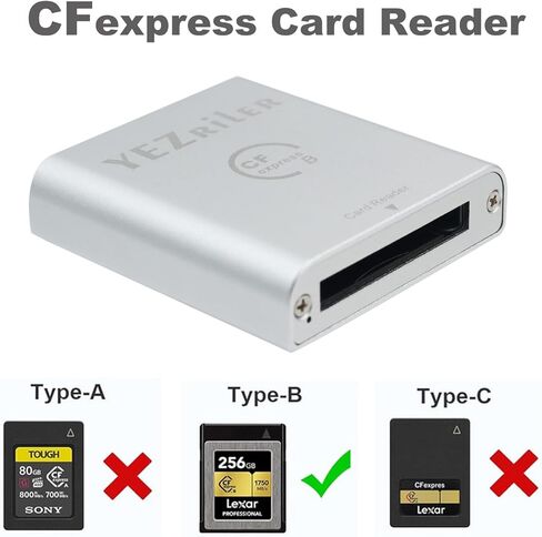 قارئ بطاقات CFexpress Type B، USB 3.1 Gen 2 10 جيجابت في الثانية من النوع C محول بطاقة ذاكرة CFexpress B مع كابل USB C إلى USB C/USB A، يدعم نظام Android/Windows/Mac OS/Linux in Kuwait