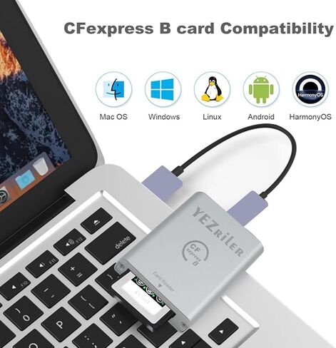 قارئ بطاقات CFexpress Type B، USB 3.1 Gen 2 10 جيجابت في الثانية من النوع C محول بطاقة ذاكرة CFexpress B مع كابل USB C إلى USB C/USB A، يدعم نظام Android/Windows/Mac OS/Linux in Kuwait