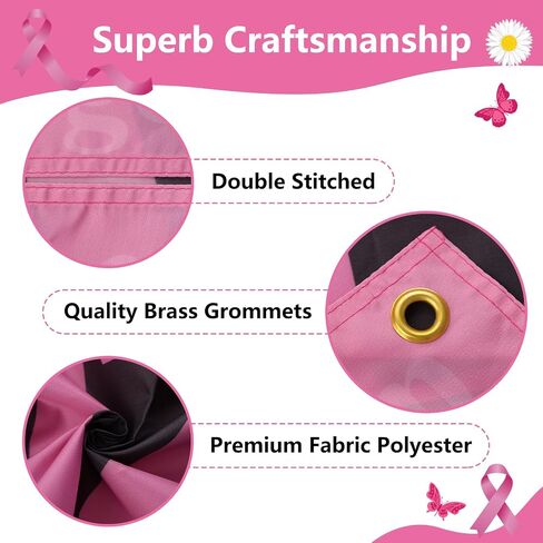 Breast Cancer Awareness Month Banner 72" x 48" Decorations Pink Ribbon Butterfly Inspiring Words Hope Faith Strength Backdrop Phtotgraphy Background for Charity Activity Fundraising Gathering in Saudi Arabia