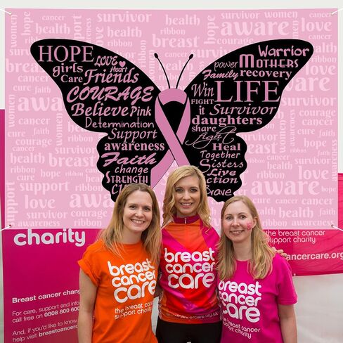 Breast Cancer Awareness Month Banner 72" x 48" Decorations Pink Ribbon Butterfly Inspiring Words Hope Faith Strength Backdrop Phtotgraphy Background for Charity Activity Fundraising Gathering in Saudi Arabia