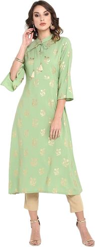 Janasya Indian Women's Light Green Poly Crepe Kurta in Saudi Arabia
