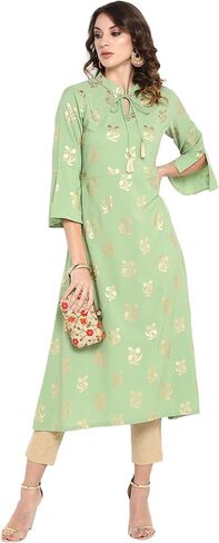 Janasya Indian Women's Light Green Poly Crepe Kurta in Saudi Arabia