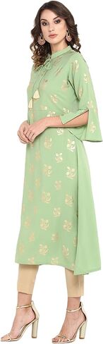 Janasya Indian Women's Light Green Poly Crepe Kurta in Saudi Arabia