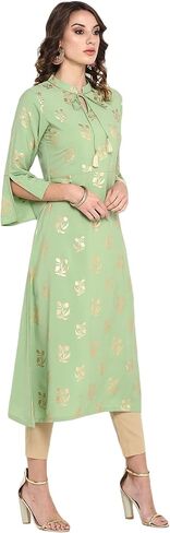 Janasya Indian Women's Light Green Poly Crepe Kurta in Saudi Arabia
