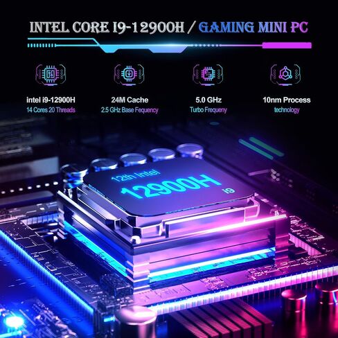 Mini Gaming PC, 12th Intel i9-12900H & GeForce RTX 3050Ti 8G GDDR6 Dual Graphics Card Mini PC, 14C/20T RGB Lights Mini Desktop Computer 32GB RAM 1TB NVMe SSD, 4K Triple Display/2.5G LAN/WiFi 6E/BT5.3 in Saudi Arabia