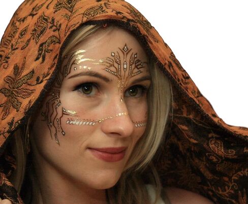 وشم ذهبي مؤقت من Golden Ratio Tats، طلاء وجه المهرجان، وشوم تنكرية باللونين الذهبي والأبيض (قناع CirquiTree) in Saudi Arabia