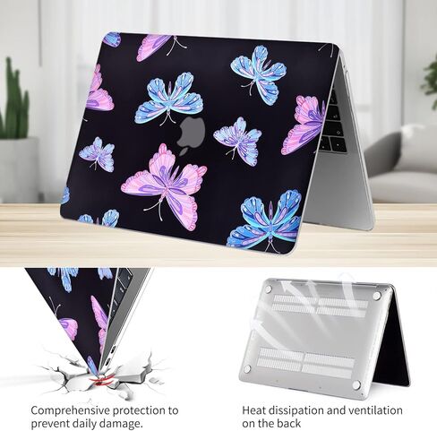 Seorsok متوافق مع حافظة MacBook Pro 13 بوصة 2020 2019 2018 2017 2016 إصدار M1 A2338/A2289/A2251/A2159/A1989/A1706/A1708 حافظة كمبيوتر محمول صلبة وغطاء لوحة مفاتيح، فراشات in Kuwait