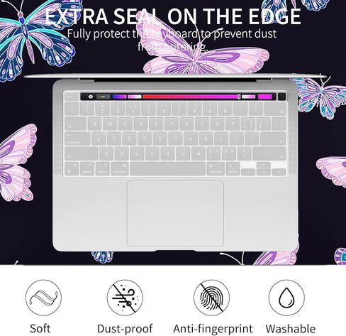 Seorsok متوافق مع حافظة MacBook Pro 13 بوصة 2020 2019 2018 2017 2016 إصدار M1 A2338/A2289/A2251/A2159/A1989/A1706/A1708 حافظة كمبيوتر محمول صلبة وغطاء لوحة مفاتيح، فراشات in Kuwait