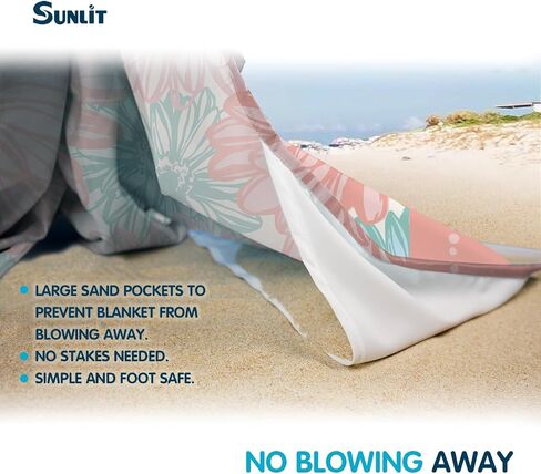 بطانية شاطئ ناعمة مضاءة بنور الشمس مقاس 106 بوصة × 81 بوصة مقاومة للرمل، سجادة شاطئ خالية من الرمال مع جيب زاوية وحقيبة شبكية لحفلات الشاطئ والسفر والتخييم ومهرجان الموسيقى في الهواء الطلق، أزرق وردي in Kuwait