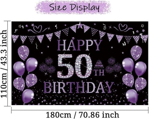خلفية عيد ميلاد trgowaul الخمسين باللون الأسود والأرجواني 5.9 × 3.6 قدم لافتة زينة لحفلات أعياد الميلاد السعيدة للنساء والرجال، لوازم التصوير الفوتوغرافي، خلفية زينة عيد ميلاد سعيد 50 in Kuwait