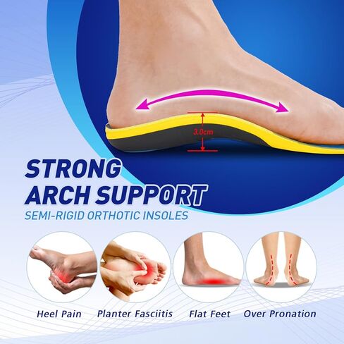 Plantar Fasciitis Relieve Feet Insoles, Arch Support Orthotic Inserts Relieve Flat Feet Foot Pain-Women Men Anti-Slip Shock Absorption Sport Gel Insoles(Men's 10-12 | Women's 12-14) in Saudi Arabia