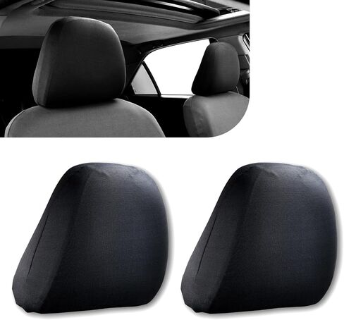 2 PCS Car Seat Cushion Headrest Cover, Stretch Fabric Soft Breathable Full-Surround Dust Cover, Telescopic Opening Seat Headrest Protector, Universal Interior Accessories for Most Cars (Black) in Saudi Arabia