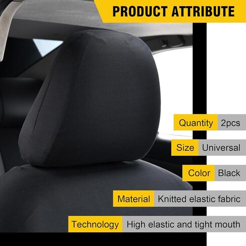 2 PCS Car Seat Cushion Headrest Cover, Stretch Fabric Soft Breathable Full-Surround Dust Cover, Telescopic Opening Seat Headrest Protector, Universal Interior Accessories for Most Cars (Black) in Saudi Arabia
