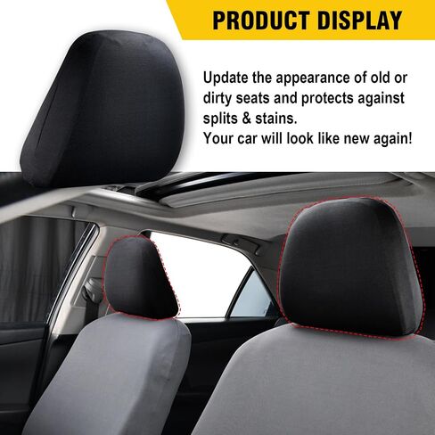 2 PCS Car Seat Cushion Headrest Cover, Stretch Fabric Soft Breathable Full-Surround Dust Cover, Telescopic Opening Seat Headrest Protector, Universal Interior Accessories for Most Cars (Black) in Saudi Arabia