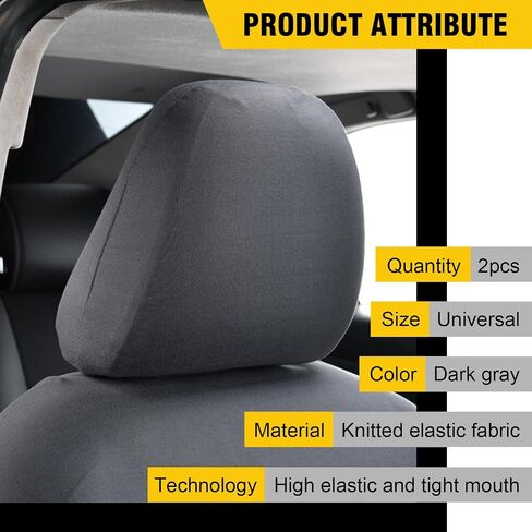 2 PCS Car Seat Cushion Headrest Cover, Stretch Fabric Soft Breathable Full-Surround Dust Cover, Telescopic Opening Seat Headrest Protector, Universal Interior Accessories for Most Cars (Black) in Saudi Arabia
