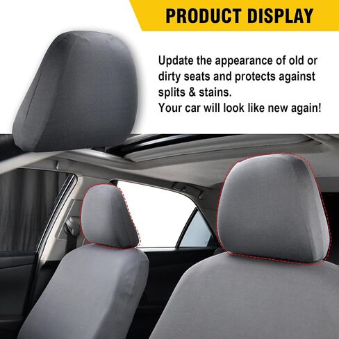 2 PCS Car Seat Cushion Headrest Cover, Stretch Fabric Soft Breathable Full-Surround Dust Cover, Telescopic Opening Seat Headrest Protector, Universal Interior Accessories for Most Cars (Black) in Saudi Arabia