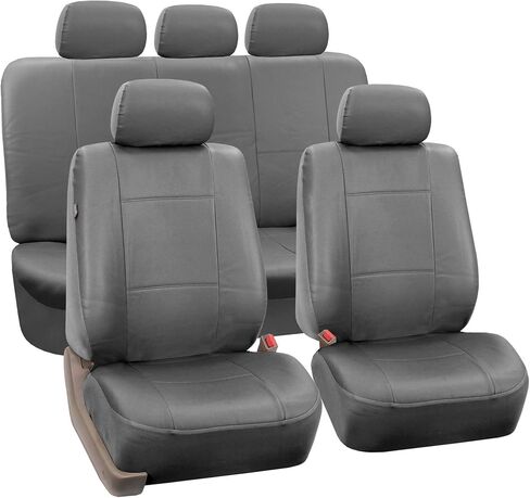 FH Group Car Seat Covers Full Set PU Leather - Universal Fit, Automotive Seat Cover,Low Back Front Seat Covers,Airbag Compatible,Split Bench Rear Seat Cover,Seat Cover for SUV,Sedan Solid Gray in Saudi Arabia