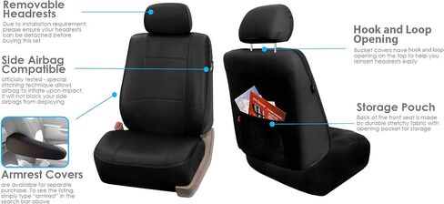 FH Group Car Seat Covers Full Set PU Leather - Universal Fit, Automotive Seat Cover,Low Back Front Seat Covers,Airbag Compatible,Split Bench Rear Seat Cover,Seat Cover for SUV,Sedan Solid Gray in Saudi Arabia