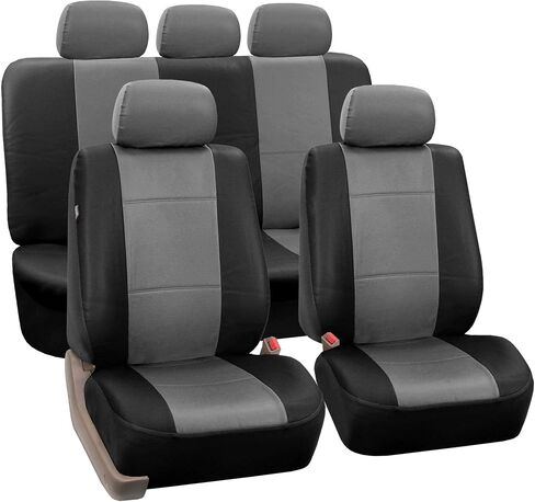 FH Group Car Seat Covers Full Set PU Leather - Universal Fit, Automotive Seat Cover,Low Back Front Seat Covers,Airbag Compatible,Split Bench Rear Seat Cover,Seat Cover for SUV,Sedan Solid Gray in Saudi Arabia