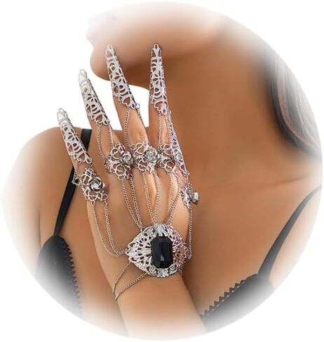 Punk Finger Bracelets with Ring,Exaggerated Finger Wrist Chains Gothic Halloween Body Accessory Jewelry for Women in Saudi Arabia