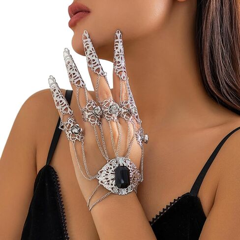 Punk Finger Bracelets with Ring,Exaggerated Finger Wrist Chains Gothic Halloween Body Accessory Jewelry for Women in Saudi Arabia