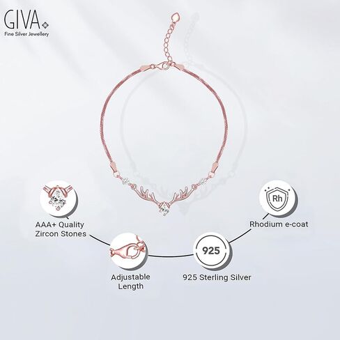 سوار GIVA من الفضة الإسترليني عيار 925 على شكل غزال من الذهب الوردي (AAA + حجر زركونيا عالي الجودة) in Kuwait