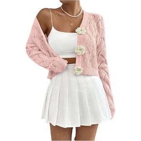 GORGLITTER Women's Button Up Cropped Cardigan Floral Knit Crochet Cute Long Sleeve Sweater Dressy Fashion Trendy 2025 in Saudi Arabia