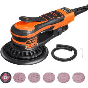 VEVOR Random Orbital Sander, 6-Inch DA & GA Dual Action Orbital Sander, 850W 7400PRM 6 Variable Speed Electric Palm Sander with 10PCS Sandpapers, Dust Connector for Woodworking Detailing Sanding in Saudi Arabia