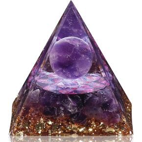 Hopeseed Orgone Pyramid Taichi Orgonite Amethyst & Obsidian Healing Crystal Pyramid مولد طاقة إيجابي لتقليل التوتر ريكي شقرا شفاء التأمل يجذب الحظ، مع 2 أحجار كريستال بيضاء in Kuwait