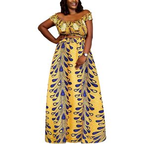 4 PCS African Printed Maxi Skirt for Women Outfit Traditional Printed Costume Set with Pockets Wooden Earrings in Kuwait