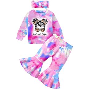 Toddler Girl Clothes, Girls Outfits Long Sleeve Crewneck Highland Cow Print Pullover Flared Pants Girls' Clothing Sets in Saudi Arabia