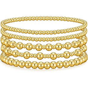 أساور ذهبية للنساء سوار الذهب مكدس الأساور الذهبية للسيدات للنساء 14K مطلي بالذهب سوار الكرة حبة مجموعات المجوهرات لهدايا عيد ميلاد عيد الميلاد in Kuwait