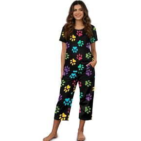 Womens Pajama Sets 2 Piece Pj Set Crew Neck Short Sleeve Top and Capri Pants Sleepwear Lounge Set with Pockets S-4XL in Saudi Arabia