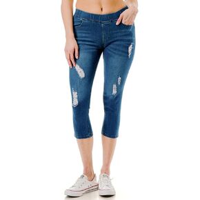 Women's Capri Jeans Skinny Jeggings Ripped Distressed Pull-On Denim Capris Pockets Pants Regular & Plus Size in Kuwait