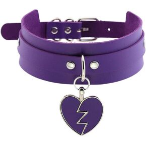 Womens Punk Leather Choker Broken Heart Pendant Choker Collar Gothic Choker Necklace in Kuwait
