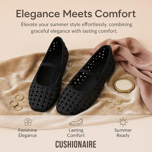 CUSHIONAIRE Women's Weavy Squared Toe Woven Ballet Flat, +Memory Foam, Wide Widths Available in Kuwait