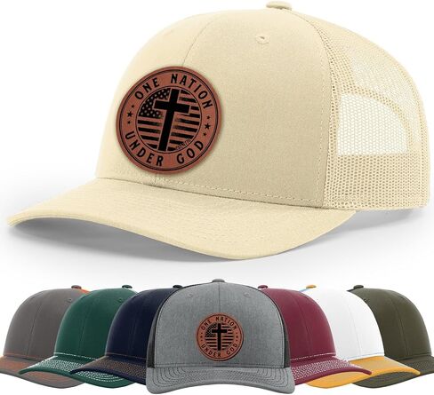 One Nation Under God. Military, Patriotic. Defend Second Amendment, God Jesus saves. Scripture. Hat, 112 Style Trucker Leather Patch Hat for Men And Women Breathable Hat, Snapback Adjustable Hat in Saudi Arabia