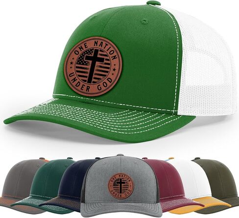 One Nation Under God. Military, Patriotic. Defend Second Amendment, God Jesus saves. Scripture. Hat, 112 Style Trucker Leather Patch Hat for Men And Women Breathable Hat, Snapback Adjustable Hat in Saudi Arabia