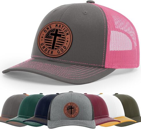 One Nation Under God. Military, Patriotic. Defend Second Amendment, God Jesus saves. Scripture. Hat, 112 Style Trucker Leather Patch Hat for Men And Women Breathable Hat, Snapback Adjustable Hat in Saudi Arabia