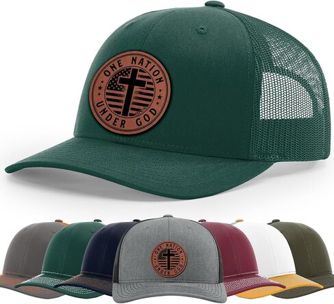 One Nation Under God. Military, Patriotic. Defend Second Amendment, God Jesus saves. Scripture. Hat, 112 Style Trucker Leather Patch Hat for Men And Women Breathable Hat, Snapback Adjustable Hat in Saudi Arabia