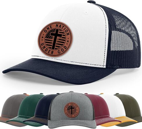 One Nation Under God. Military, Patriotic. Defend Second Amendment, God Jesus saves. Scripture. Hat, 112 Style Trucker Leather Patch Hat for Men And Women Breathable Hat, Snapback Adjustable Hat in Saudi Arabia