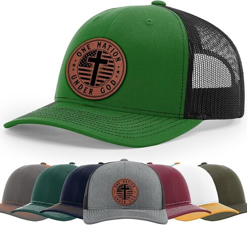 One Nation Under God. Military, Patriotic. Defend Second Amendment, God Jesus saves. Scripture. Hat, 112 Style Trucker Leather Patch Hat for Men And Women Breathable Hat, Snapback Adjustable Hat in Saudi Arabia