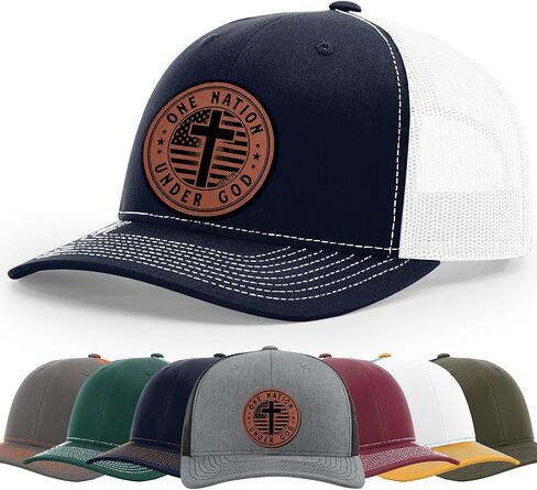 One Nation Under God. Military, Patriotic. Defend Second Amendment, God Jesus saves. Scripture. Hat, 112 Style Trucker Leather Patch Hat for Men And Women Breathable Hat, Snapback Adjustable Hat in Saudi Arabia