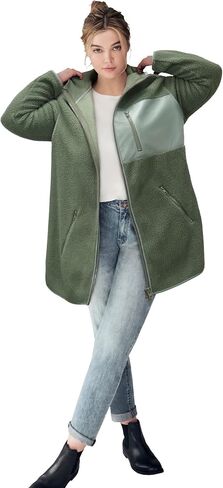 ellos Plus Size Zip Front Hooded Sherpa Jacket in Kuwait